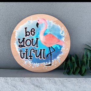Beach Decor Flamingo 12" Thin Birch Wood Round Handmade Wall Art